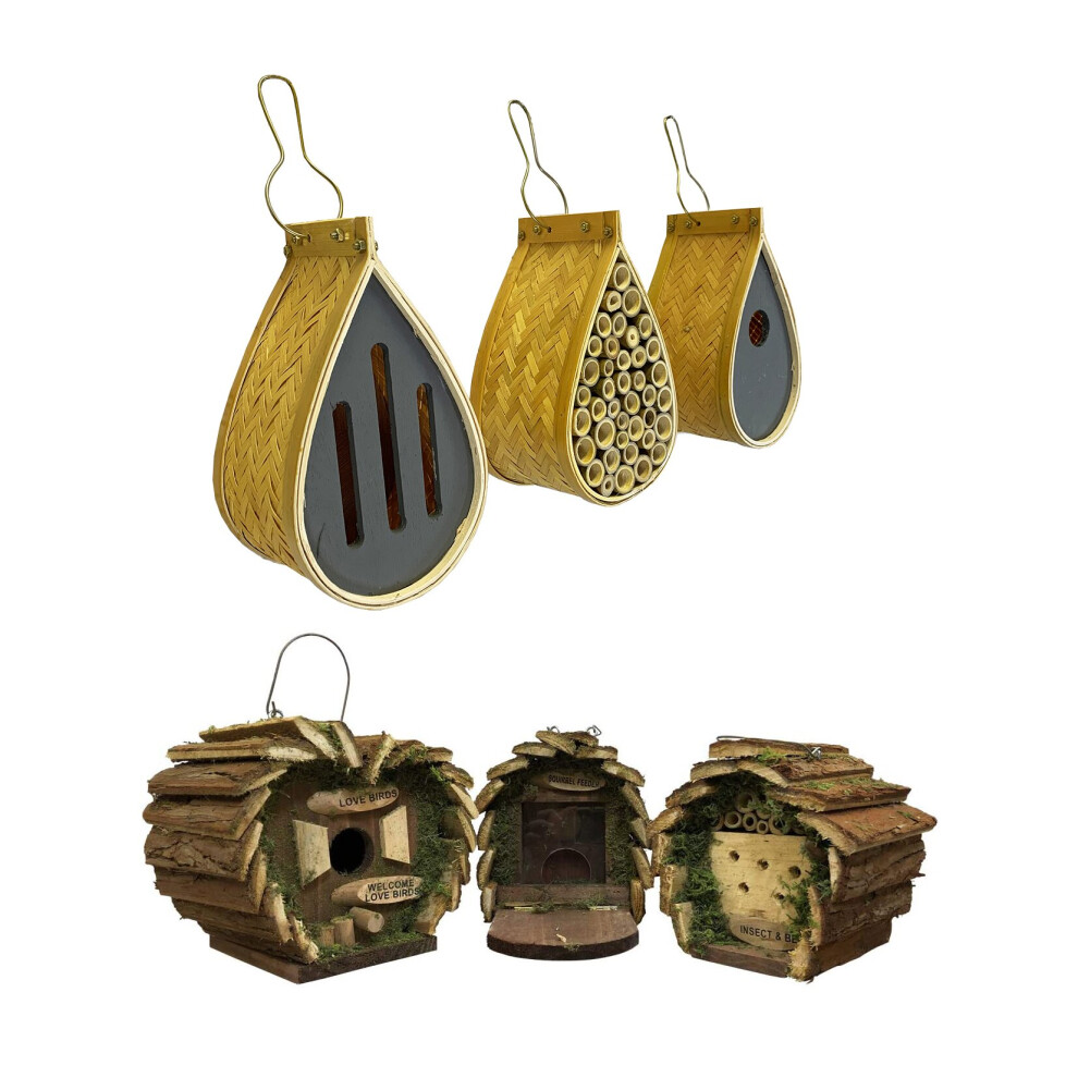 Wooden Bird, Butterfly & Insect Hotels, Squirrel Feeder Wildlife Set