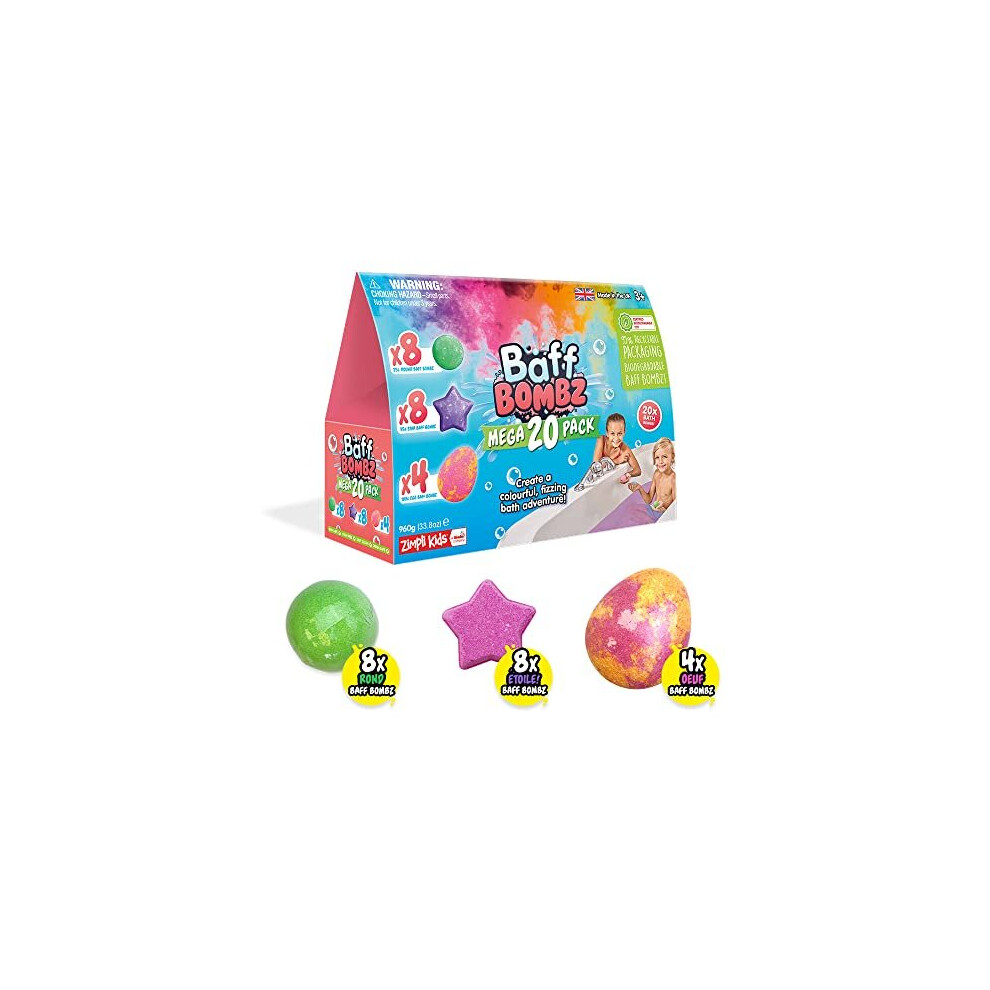 20 x Bath Bombs Mega Value Pack from Zimpli Kids, Create a Colourful, Fizzing Bath Time Adventure, Bath Fizzers Gift Set for Children, Birthday