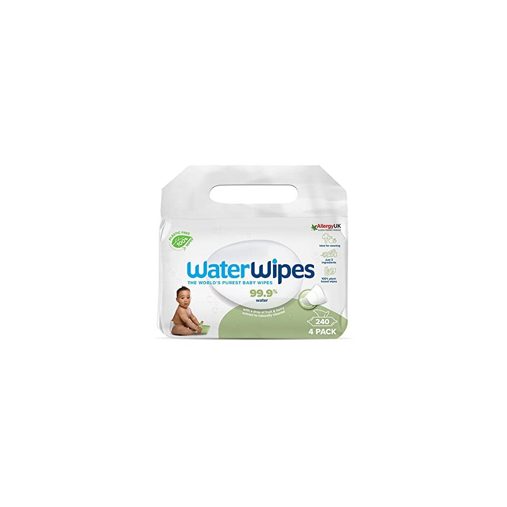 WaterWipes Plastic Free Textured Clean, Toddler & Baby Wipes, 240 Count (4 Packs), 99.9% Water Based Wet Wipes & Unscented for Sensitive Skin