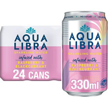 AQUA Libra Sparkling Sugar-Free Fruit Water, No Calories, Raspberry and Blackcurrant, 330 ml, Pack of 24