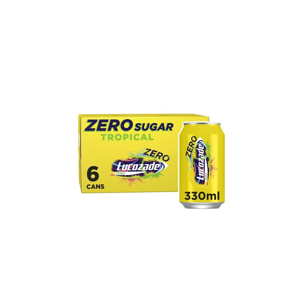 Lucozade Zero Fizzy Drink, Tropical Flavour, Sugar Free, Low Calorie, 6 Pack, 330ml Cans