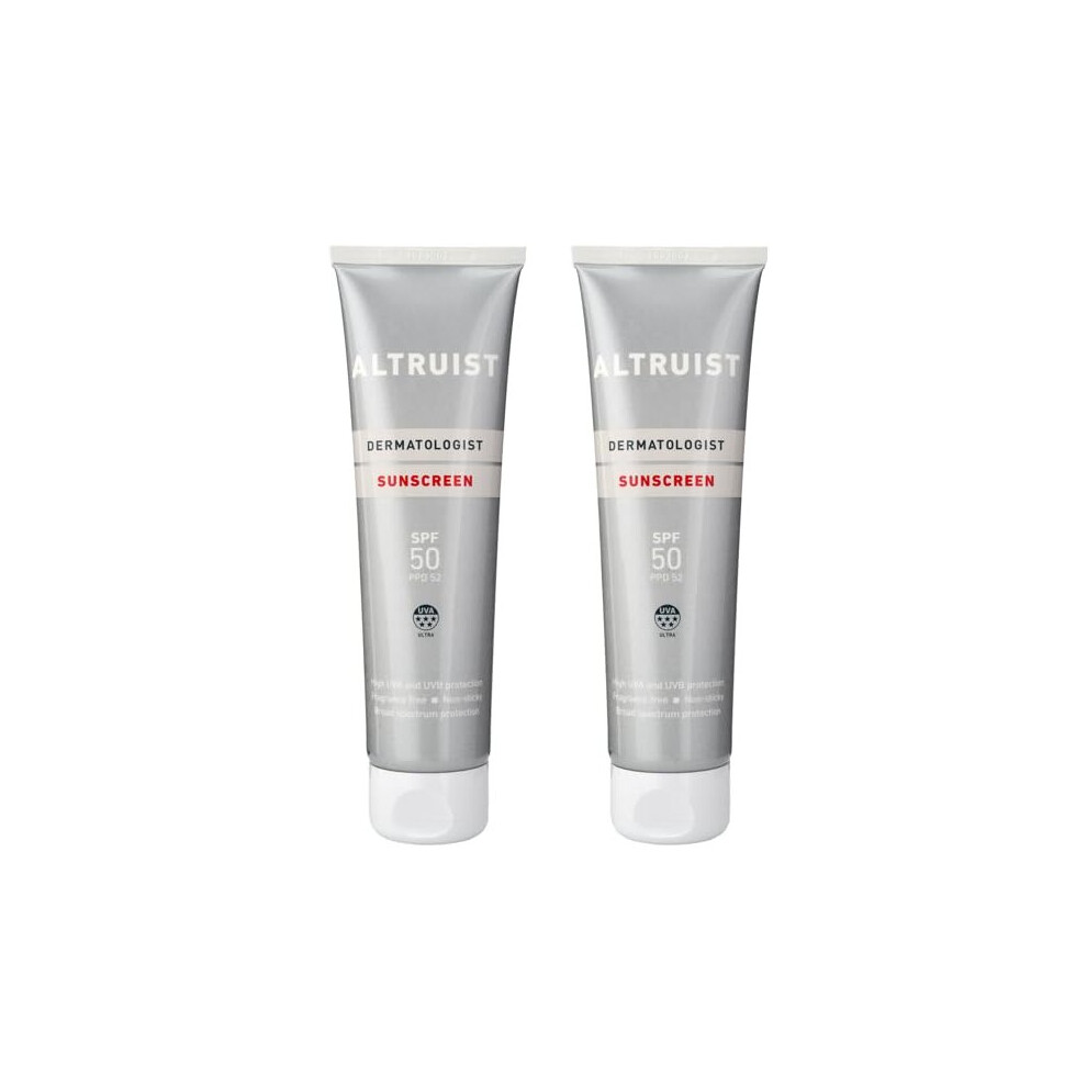 ALTRUIST. Dermatologist Sunscreen SPF 50 ? Superior 5-star UVA protection by Dr Andrew Birnie, suitable for sensitive skin - one pack with 2 tubes