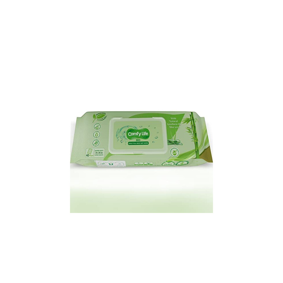 Comfy Life Biodegradable Adult Full Body Wet Wipes Large Luxury Eco-Friendly Fresh-Feel Rinse-Free Fragrance-Free Bed Bath Intimate-Care Soft Sheets