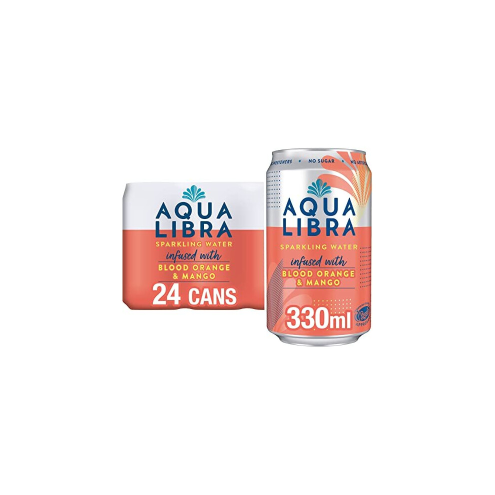 AQUA Libra Sparkling Water, Sugar-Free Fruit Water, No Sugar, No Calories, Blood Orange and Mango, 330 ml (Pack of 24)