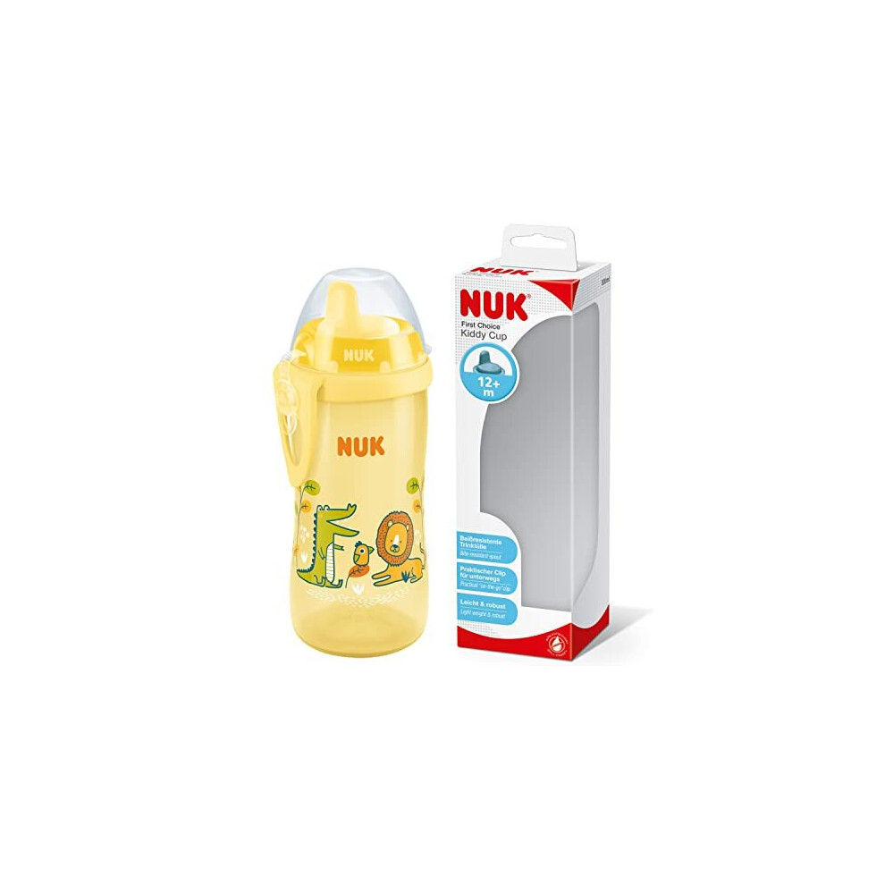 NUK Kiddy Cup Toddler Cup | 12+ Months | 300 ml | Leak-Proof Toughened Spout | Clip & Protective Cap | BPA-Free | Yellow