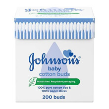 Johnson's Baby Cotton Buds Pack of 200 – 100% Pure Cotton, Plastic Free, Soft & Gentle, Clinically Tested, For All Ages