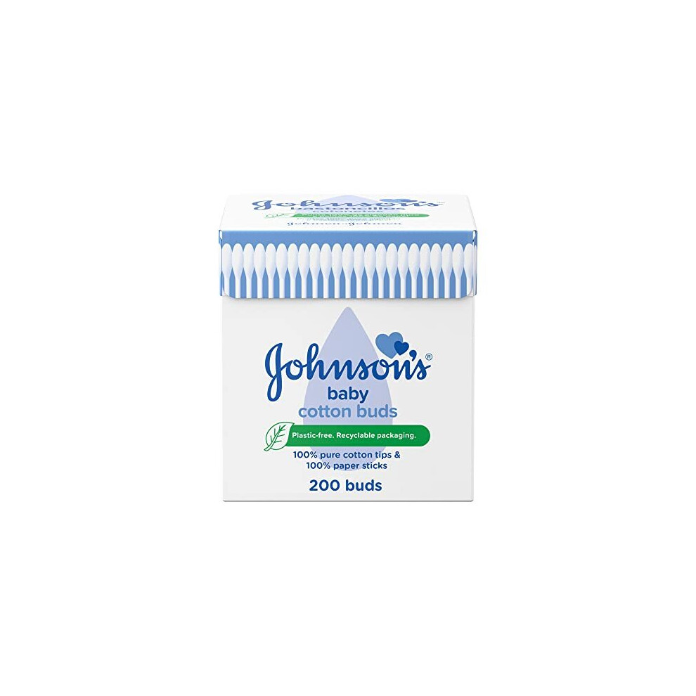 Johnson's Baby Cotton Buds Pack Of 200 – 100% Pure Cotton, Plastic Free, Soft & Gentle, Clinically Tested, For All Ages