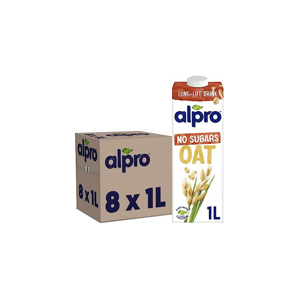 Alpro Oat No Sugars Plant-Based Long Life Drink, Vegan & Dairy Free, 1L (Pack of 8)