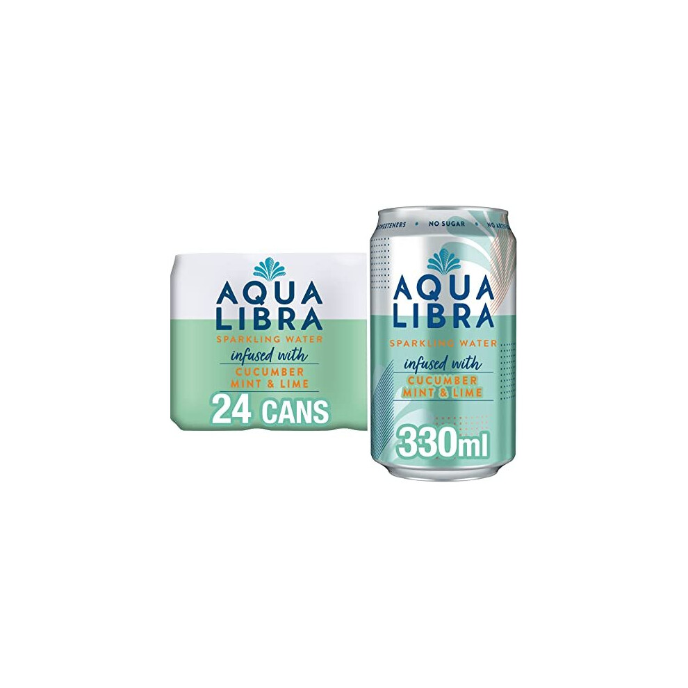 Aqua Libra Sparkling Water - Natural Flavour - No Sugar - Low Calorie - Refreshing - Cucumber, Mint and Lime - 330 ml - Pack of 24 cans