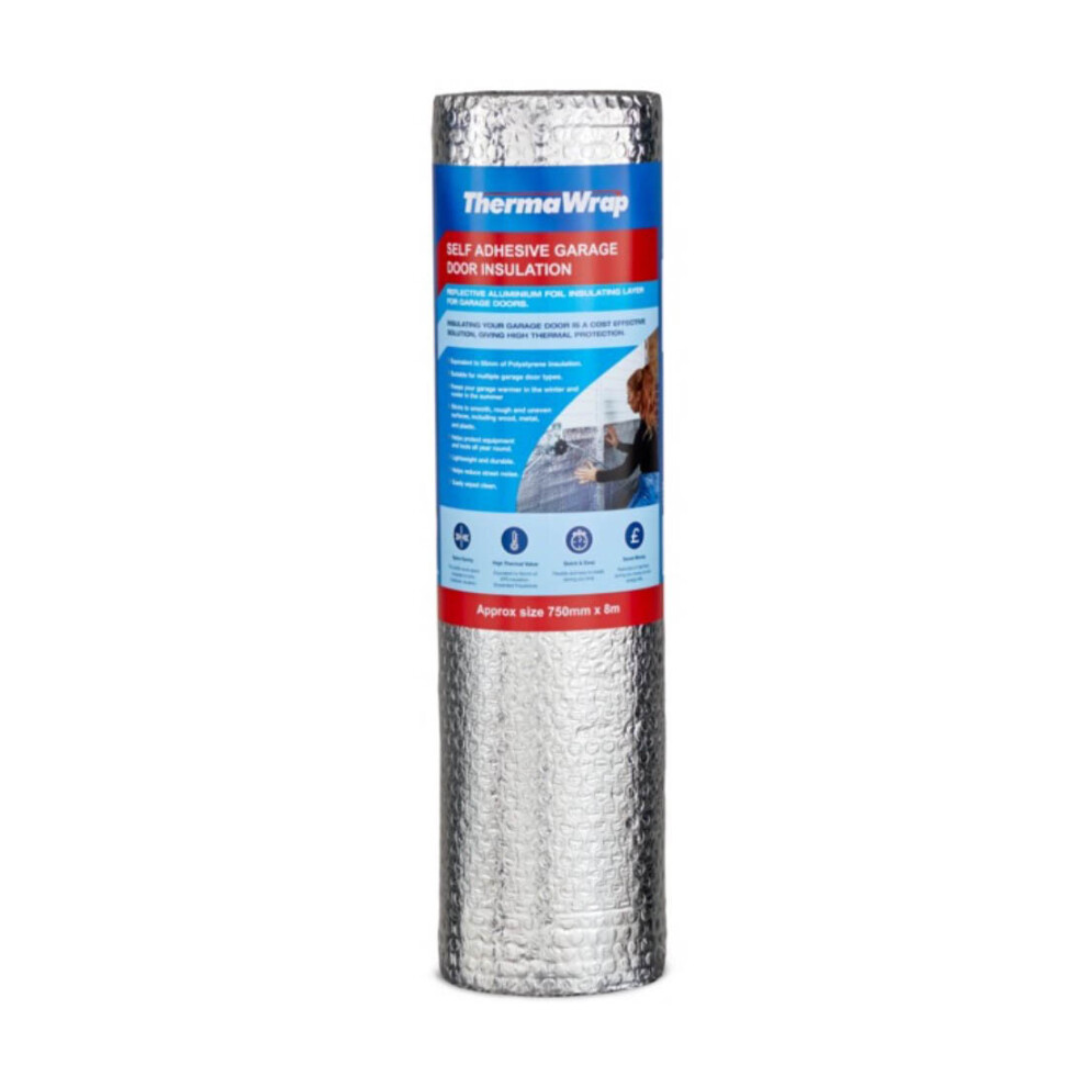 Thermawrap Garage Door Bubble Foil Insulation 750mm x 8m Heat Reflective Energy Saving, Self Adhesive