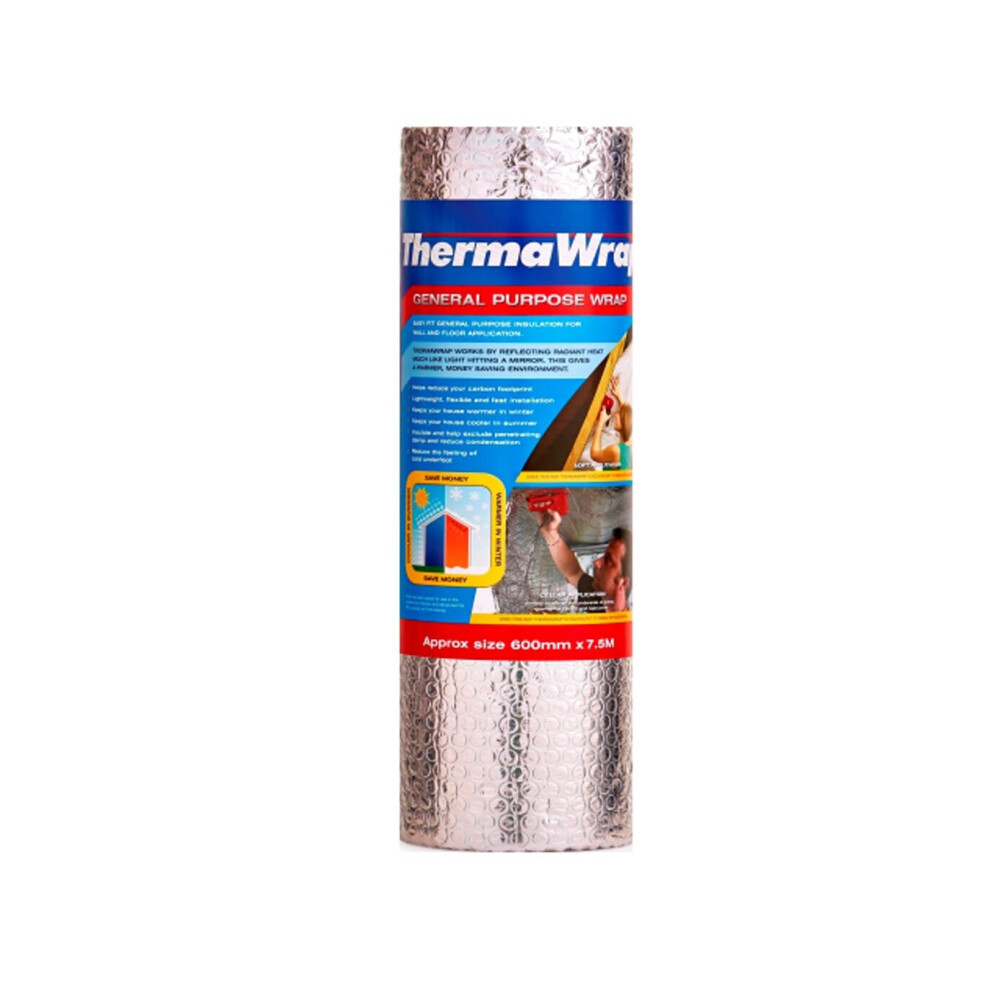 Thermawrap Bubble Foil Insulation 600mm x 7.5m Heat Reflective Easy Fit Energy Saving, for Floors, Walls, Roofs and General Purpose