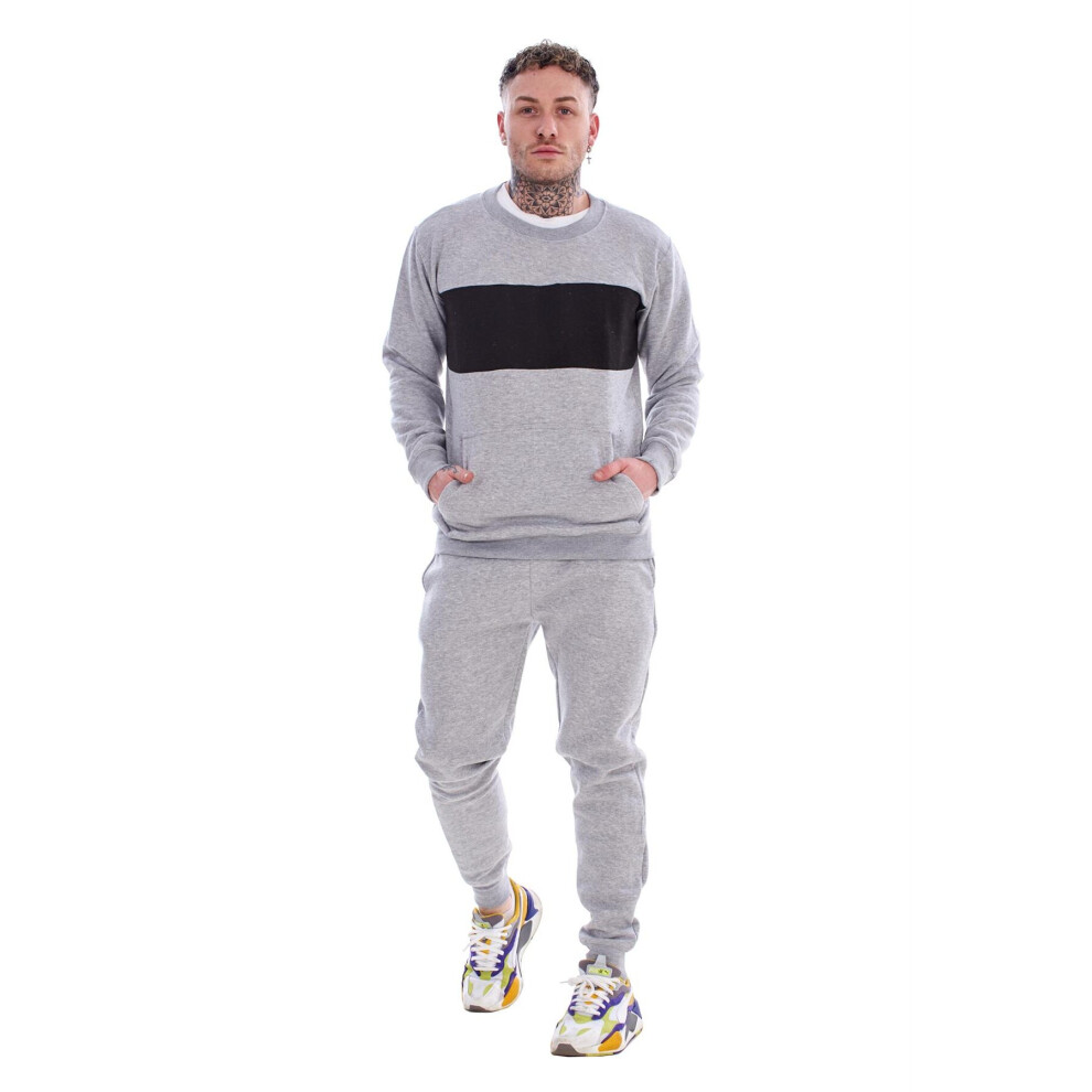 (Grey, S) Malay Mens Tracksuit Branded Fleece Pullover Hooded Stripe Cotton Jogging Bottom S-XXL