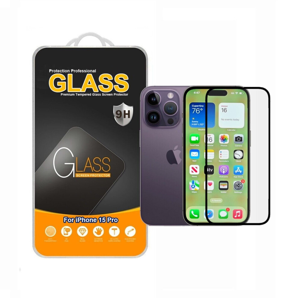 For Apple Iphone 15 Pro Full Coverage Tempered Glass Screen Protector 5056594148593