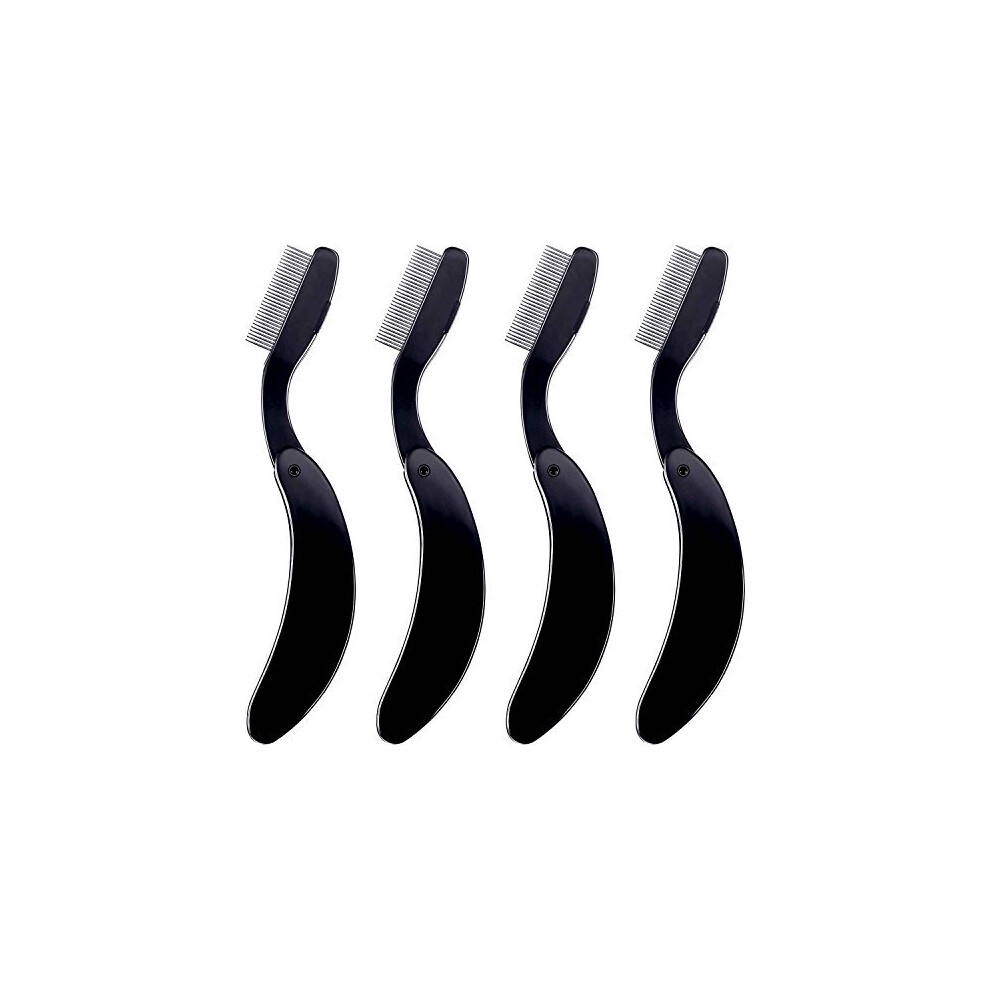 Tecunite Black 4 Packs Folding Eyelash Comb, Stainless Steel Teeth Eyebrow Comb Lash And Brow Makeup Brush (Black)