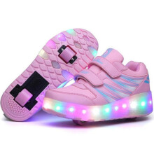 (Pink, EU35) Led Shoes With Wheels Mesh Roller Skate Glowing Kid Luminous Men Women Sneakers