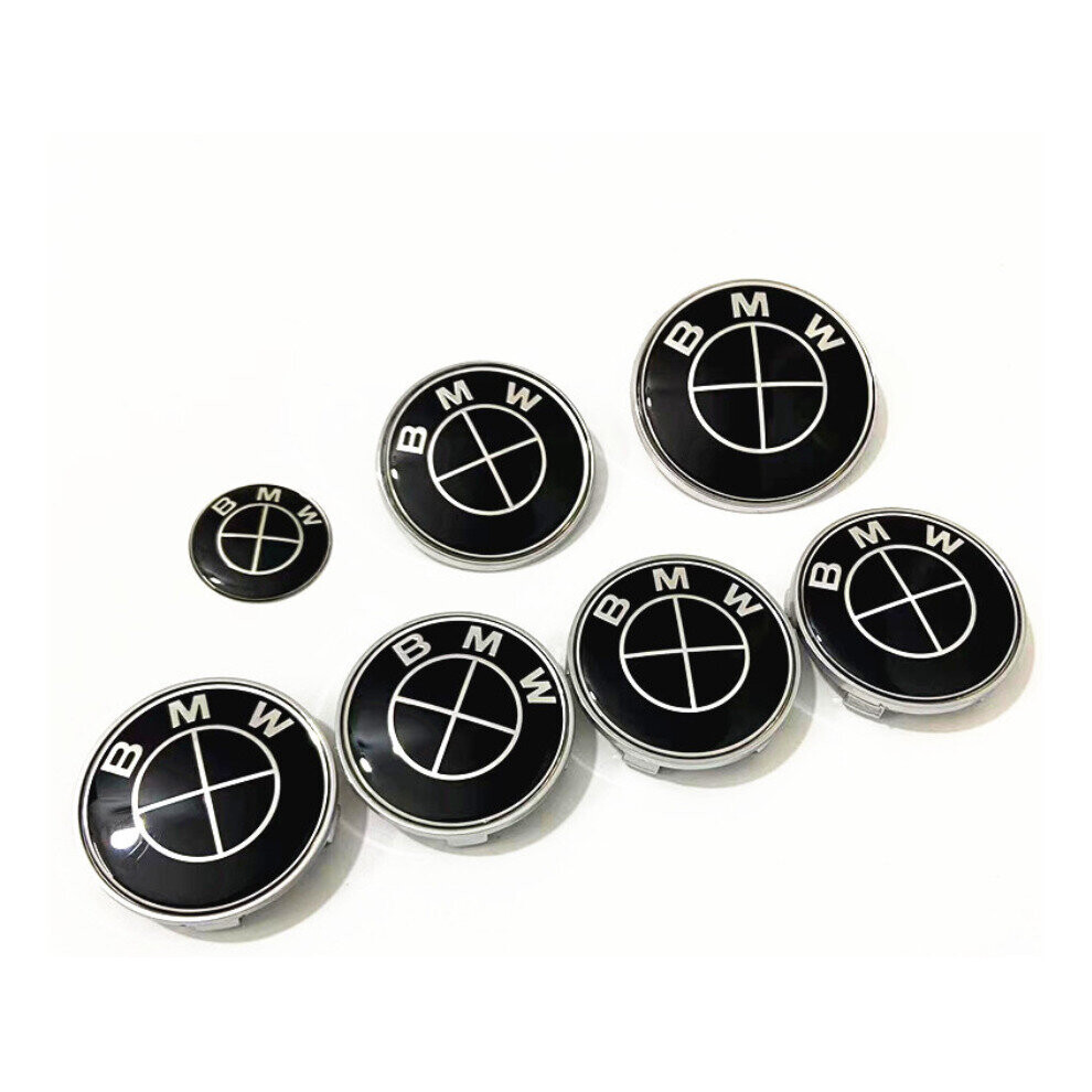 Paktoo (All Black, (82+74+4*68+45Mm)) ​7Pcs Wheel Hub Cap Bmw Hood Badge And Rear Set