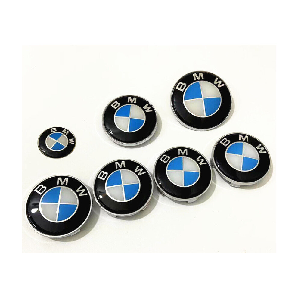 ( (82+74+4*68+45Mm)) Â7Pcs Wheel Hub Cap Bmw Hood Badge And Rear Set Blue/White 4754135870859