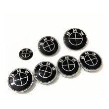 (All Black, (82+82+4*68+45mm)) ​7pcs Wheel hub cap Bmw Hood Badge And Rear Set