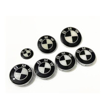 (Black White, (82+82+4*68+45mm)) ​7pcs Wheel hub cap Bmw Hood Badge And Rear Set