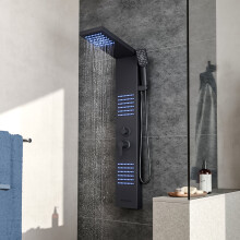 Modern Wall Mount Shower Panel Tower System with LED Lights