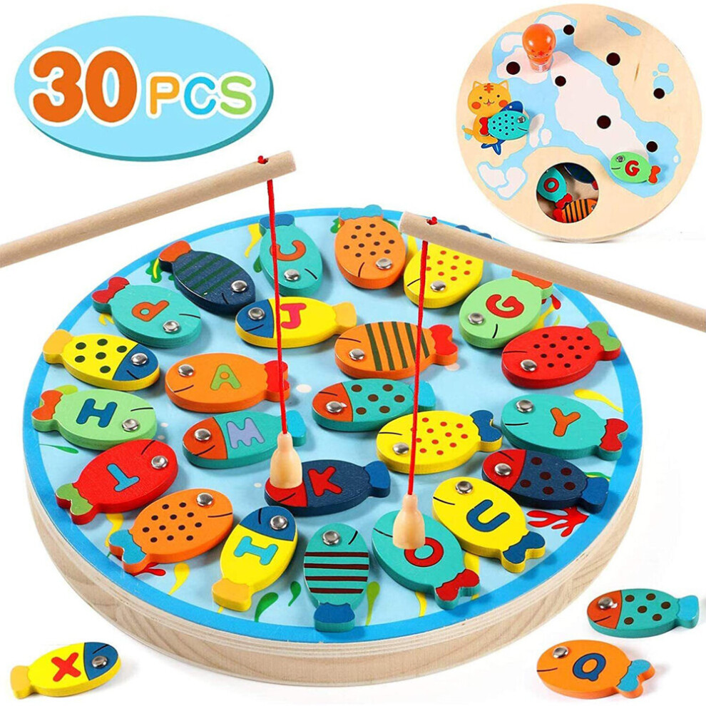 Fishing Game Wooden Magnetic Alphabet Board Game Catching Fish Toys