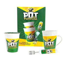 Pot Noodle Spinning Fork & Mug Gift Set - Funny Novelty Gifts for Men, Women, Includes Chicken and Mushroom Pot Noodle (90 grams)