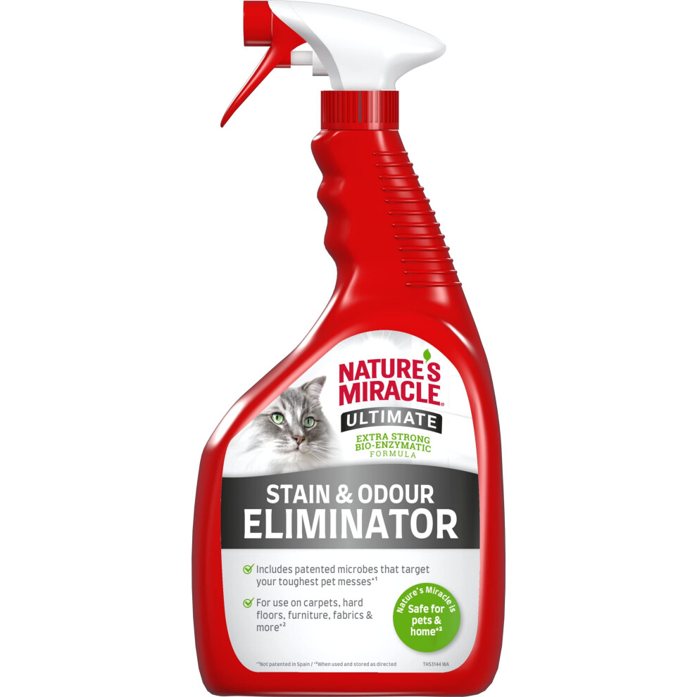 Nature's Miracle Ultimate Cat Stain & Odour Eliminator - Extra Strong Bio-Enzymatic Formula 946ml, Red