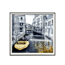 (Golden Hour on the Canal Painting Canvas) Hand painting Canvas Wall Art Paper Machine Print modern decor Framed aluminium / Plastic Frame