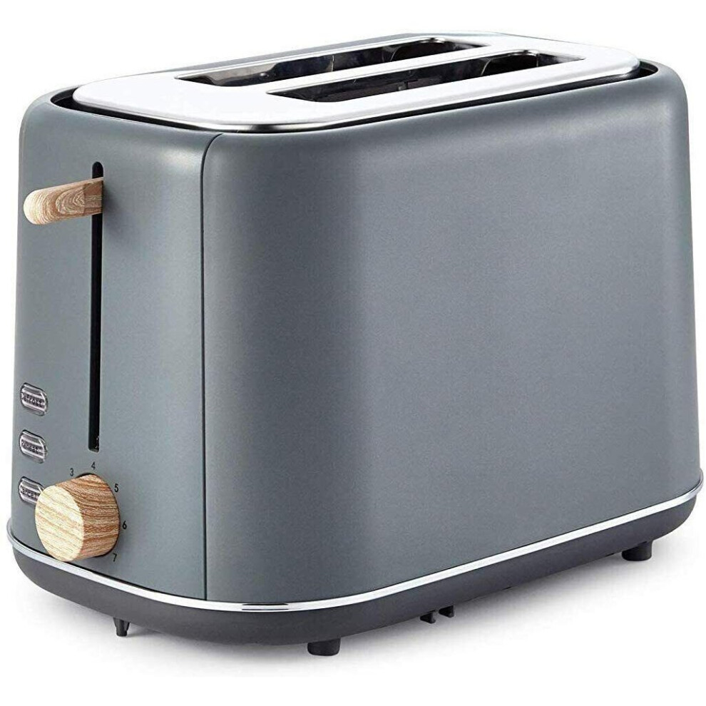 Tower Kitchen Appliance Scandi Grey 800 W 2 Slice Toaster with Wood Accents