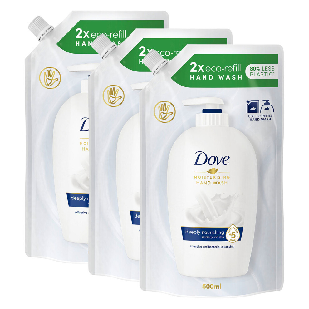 Dove Liquid Hand Wash Eco-Refill for Instantly Soft Skin 500ml, 3pk