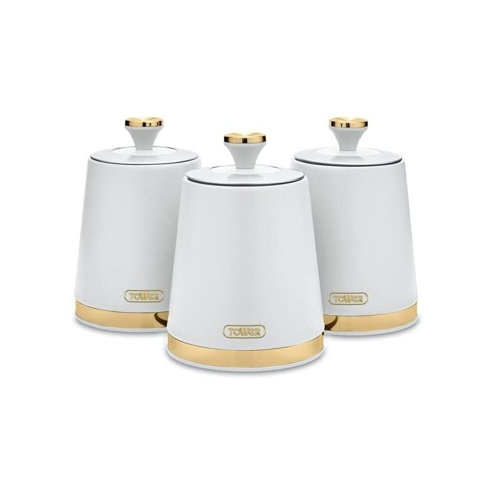 TOWER White Canisters Set 3 Cavaletto Storage Jars Kitchen Set Tea Coffee Sugar