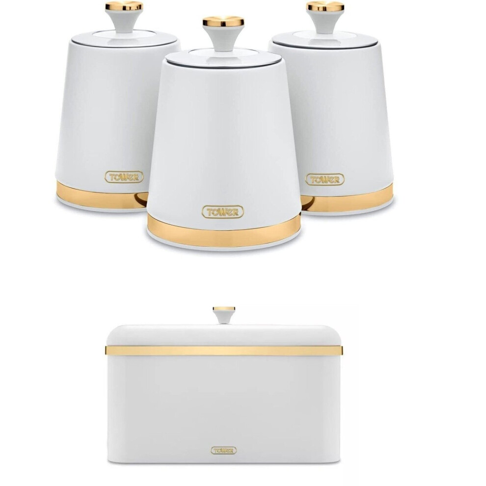 TOWER White Breadbin Canisters Set Cavaletto 3 Storage Jars Coffee Tea Sugar