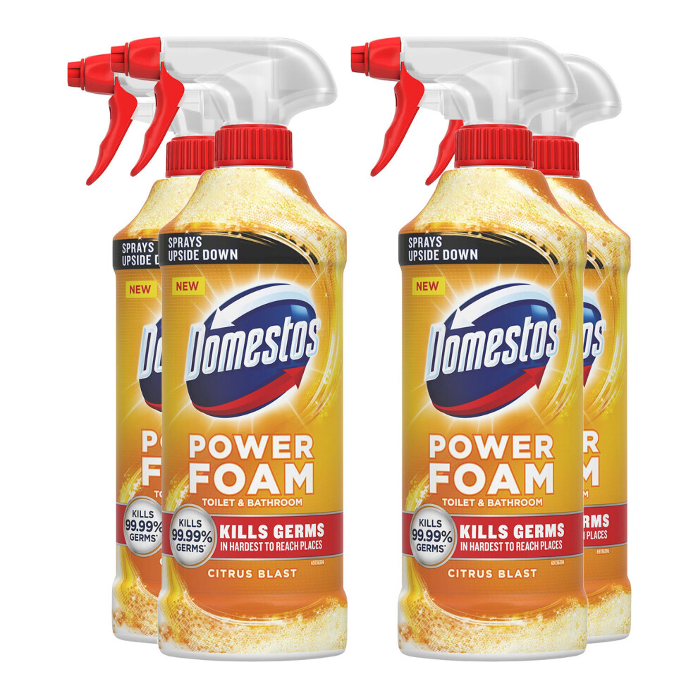 Domestos Toilet & Bathroom Cleaner Spray Citrus Blast, 450Ml, 4Pk