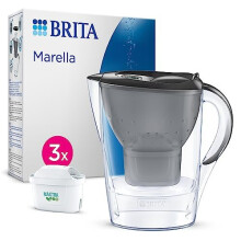 BRITA Marella Water Filter Jug Graphite (2.4L) Starter Pack incl. 3x MAXTRA PRO All-in-1 cartridge - fridge-fitting jug with digital LTI and Flip-Lid