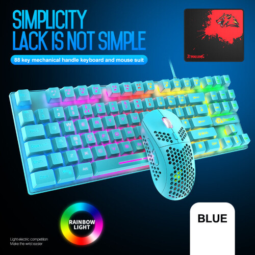 (blue) Gaming Keyboard Mouse Set 88 Key Mechanical Gaming Set