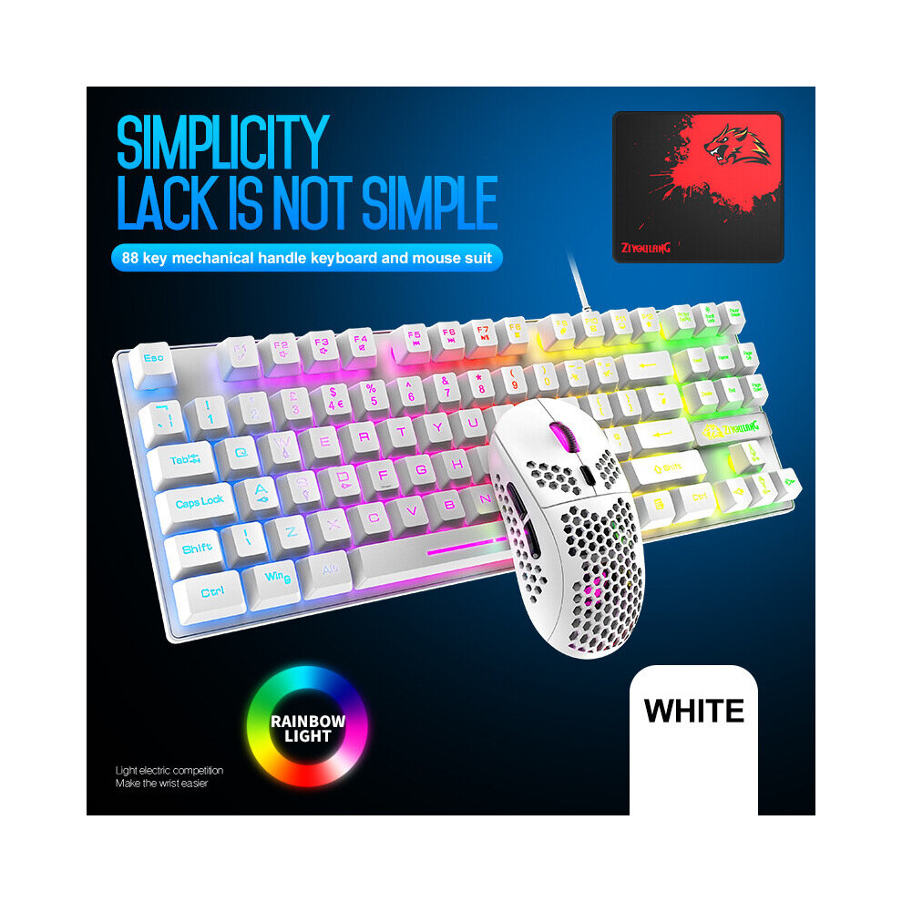 (white) Gaming Keyboard Mouse Set 88 Key Mechanical Gaming Set