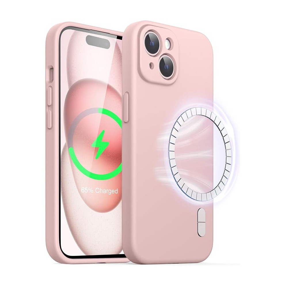 iPhone 15 6.1-Inch JETech Magnetic Silicone Case, Compatible with MagSafe, Phone Cover with Camera Lens Full Protection (Pink)