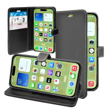 (Black) For Apple iPhone 15 Plus Wallet Flip PU Leather Stand Card Slot Case Cover