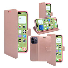 (Rose Gold) For Apple iPhone 15 Pro Max Wallet Flip PU Leather Stand Card Slot Case Cover