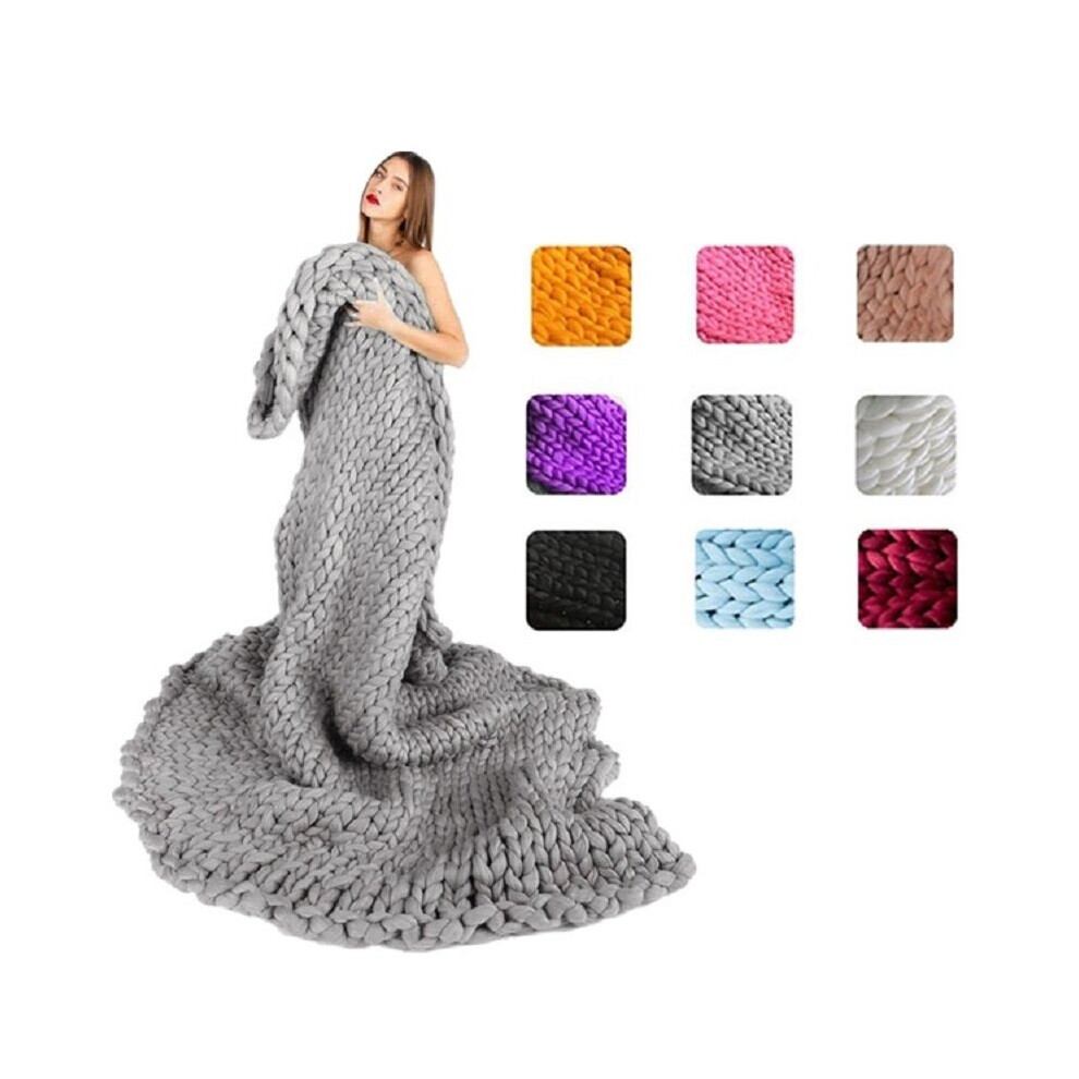 Large Soft Chunky Knitted Thick Blanket Hand Yarn Wool Bulky Throw Blanket Sofa
