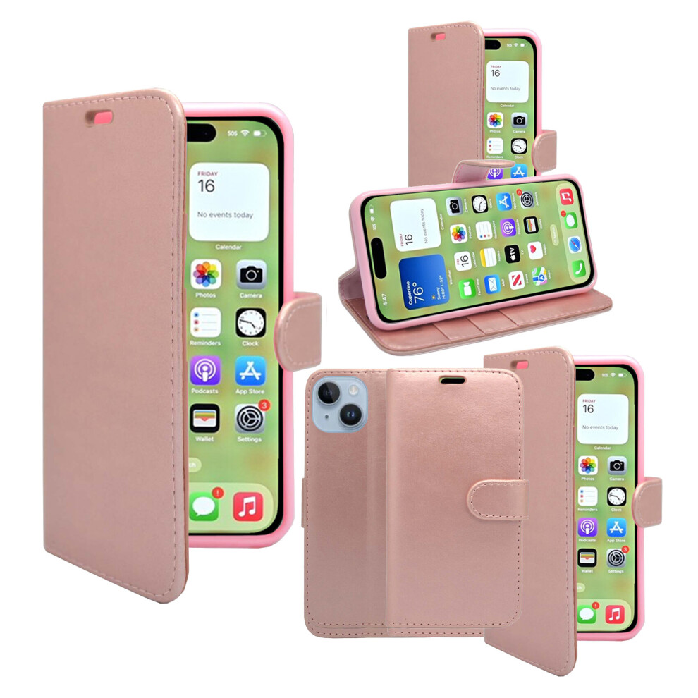 (Rose ) For Apple Iphone 15 Wallet Flip Pu Leather Kickstand Card Holder Phone Case Cover Gold 5060972625835