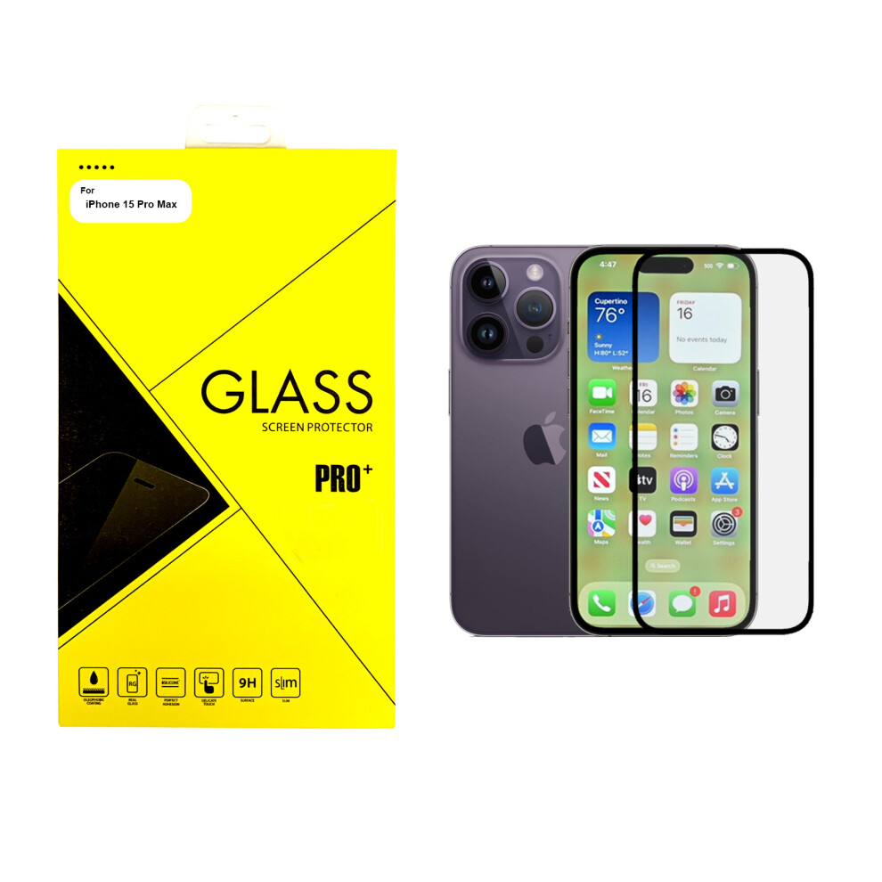 For Apple iPhone 15 Pro Max Full Cover Tempered Glass Screen Protector