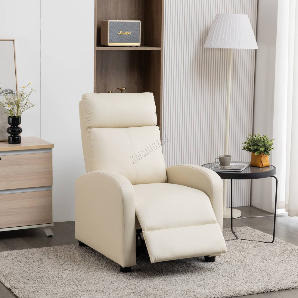 (Cream) WestWood PU Leather Recliner Armchair Sofa Padded Seat Push Back Living Room