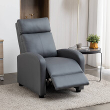 (Grey) WestWood PU Leather Recliner Armchair Sofa Padded Seat Push Back Living Room