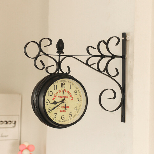 Living And Home Antique Metal Double Sided Wall Clock 1