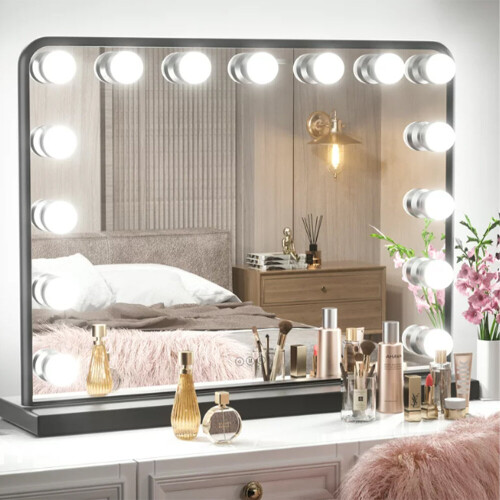 Living And Home (Black) Large Hollywood Dimmable LED Makeup Vanity Mirror