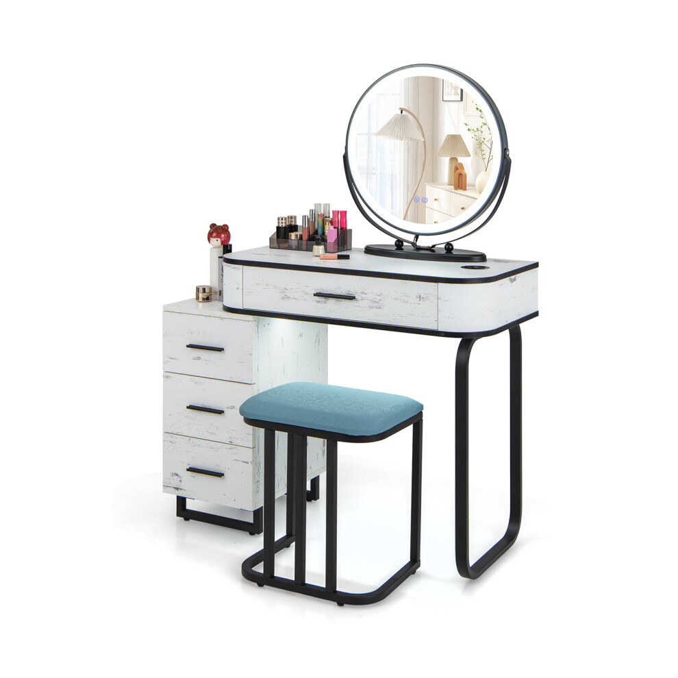 Dressing Table Vanity Set Makeup with Stool LED Light & 3-Drawer Chest