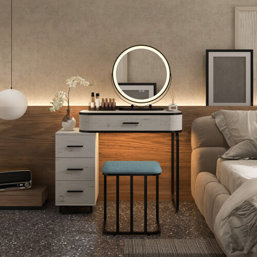 Casart Dressing Table Vanity Set Makeup with Stool LED Light & 3-Drawer Chest 2