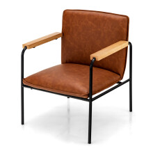 PU Leather Accent Chair - Ergonomic Backrest, 10cm Firm Cushions, Rubber Wood Arms, Rust-Resistant Steel Frame, Easy-Clean