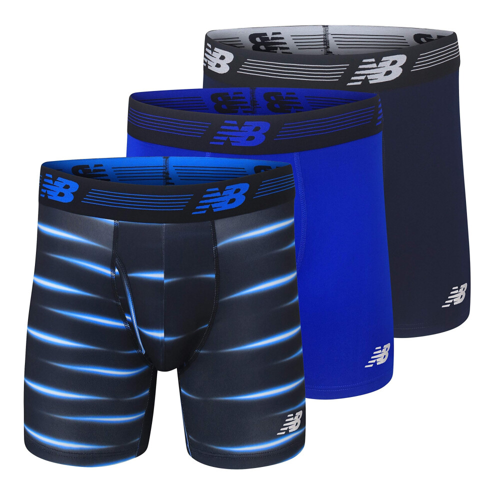 New Balance Mens 6 Boxer Brief Fly Front with Pouch, 3-Pack, PigmentTeam RoyalBolt Flare, Small